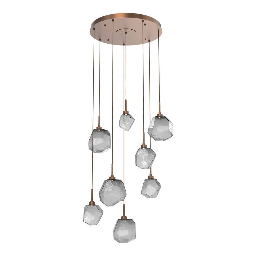 Gem Round Pendant Chandelier by Hammerton Studio in Burnished Bronze with Smoke glass on adjustable cord (8 Lights)