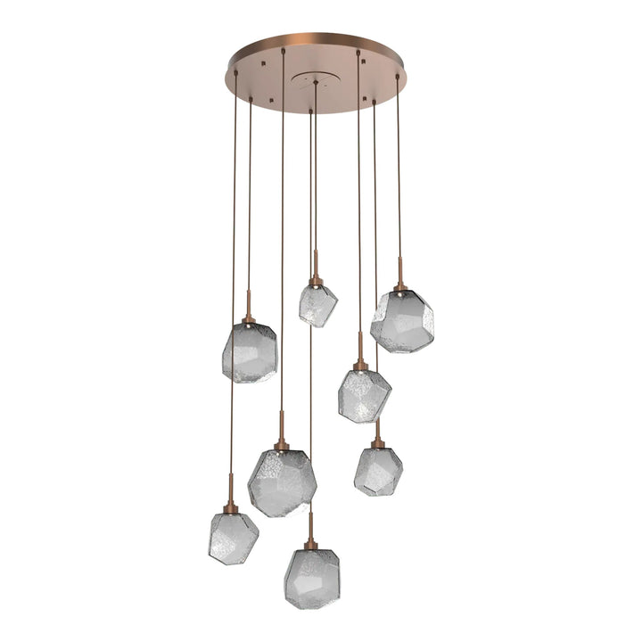 Gem Round Pendant Chandelier by Hammerton Studio in Burnished Bronze with Smoke glass on adjustable cord (8 Lights)