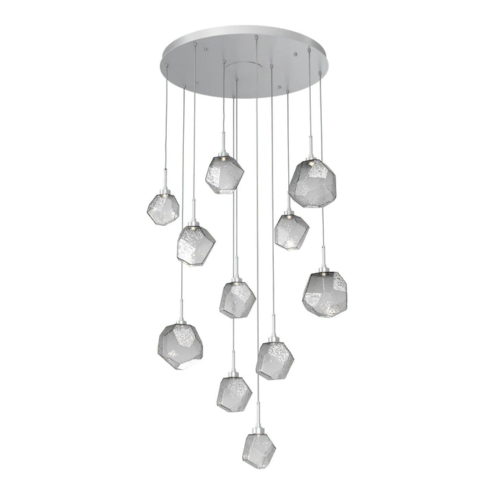 Gem Round Pendant Chandelier by Hammerton Studio in Classic Silver with Smoke glass on adjustable cord (11 Lights)
