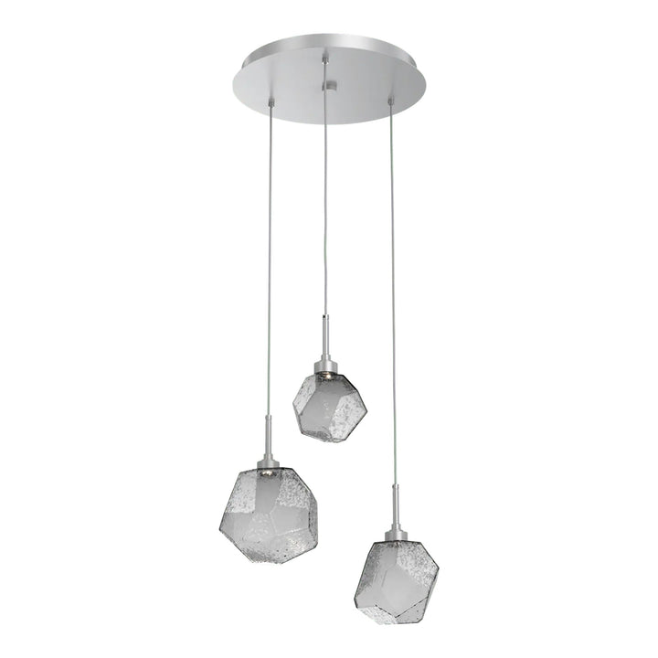 Gem Round Pendant Chandelier by Hammerton Studio in Classic Silver with Smoke glass on adjustable cord (3 Lights)