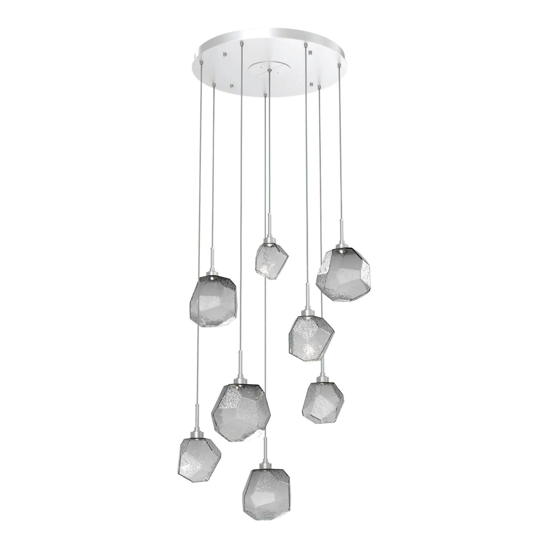 Gem Round Pendant Chandelier by Hammerton Studio in Classic Silver with Smoke glass on adjustable cord (8 Lights)