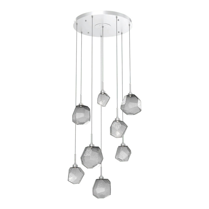 Gem Round Pendant Chandelier by Hammerton Studio in Classic Silver with Smoke glass on adjustable cord (8 Lights)