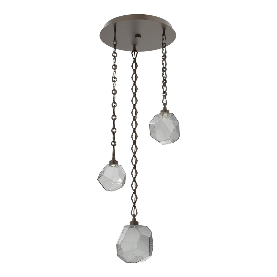 Gem Round Pendant Chandelier by Hammerton Studio in Flat Bronze with Smoke glass on Diamond Chain (3 Lights)