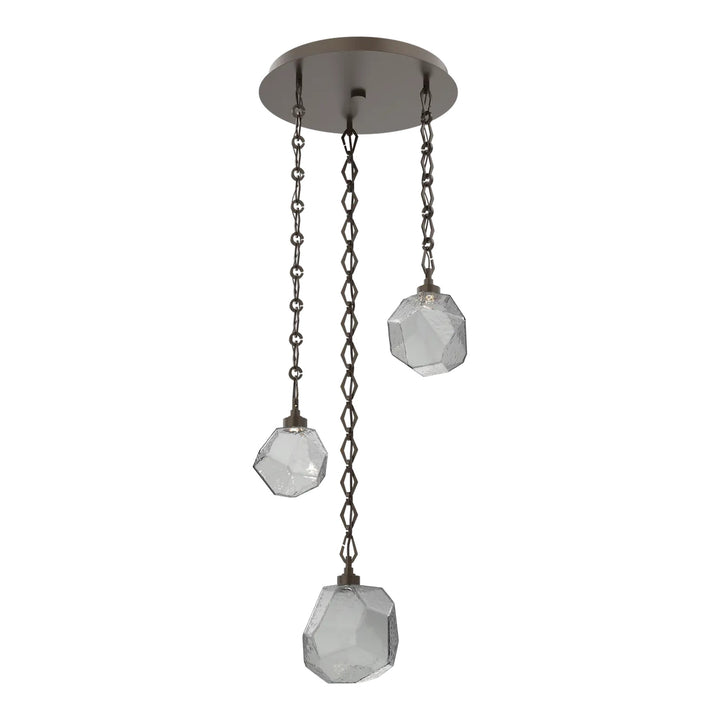Gem Round Pendant Chandelier by Hammerton Studio in Flat Bronze with Smoke glass on Diamond Chain (3 Lights)