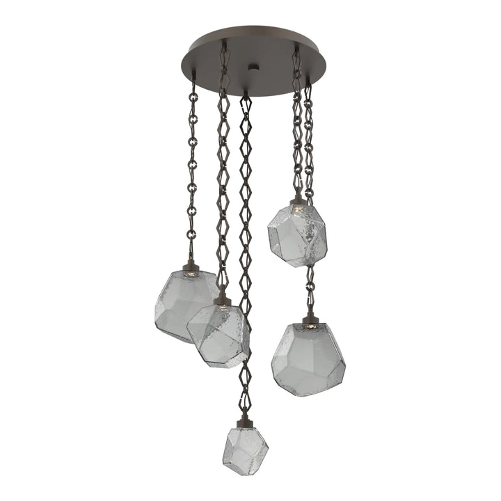 Gem Round Pendant Chandelier by Hammerton Studio in Flat Bronze with Smoke glass on Diamond Chain (5 Lights)