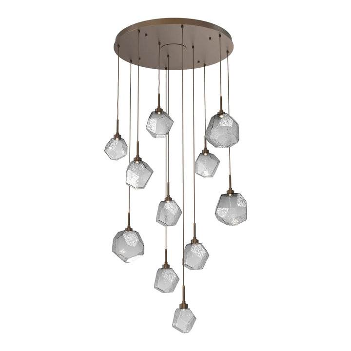 Gem Round Pendant Chandelier by Hammerton Studio in Flat Bronze with Smoke glass on adjustable cord (11 Lights)