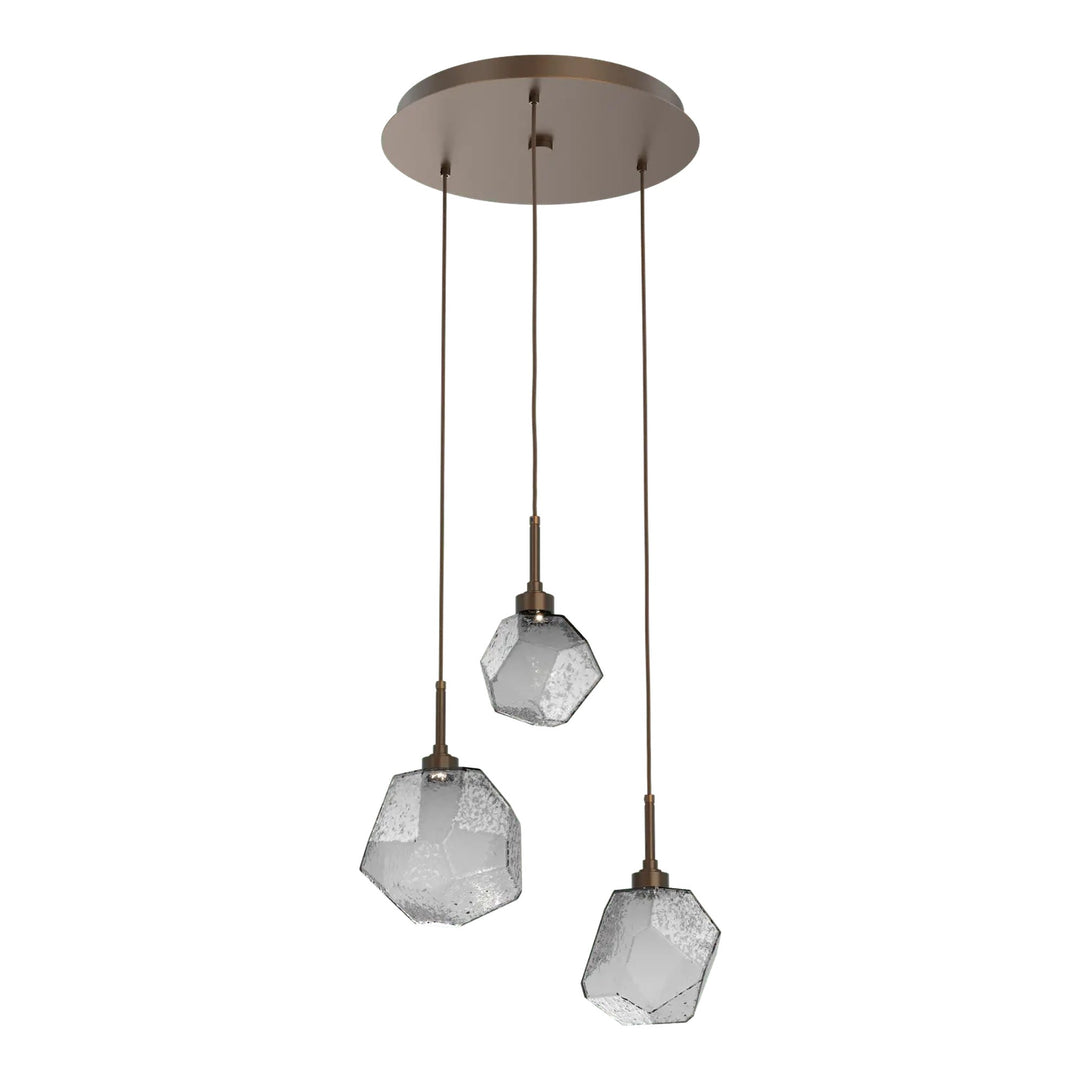 Gem Round Pendant Chandelier by Hammerton Studio in Flat Bronze with Smoke glass on adjustable cord (3 Lights)