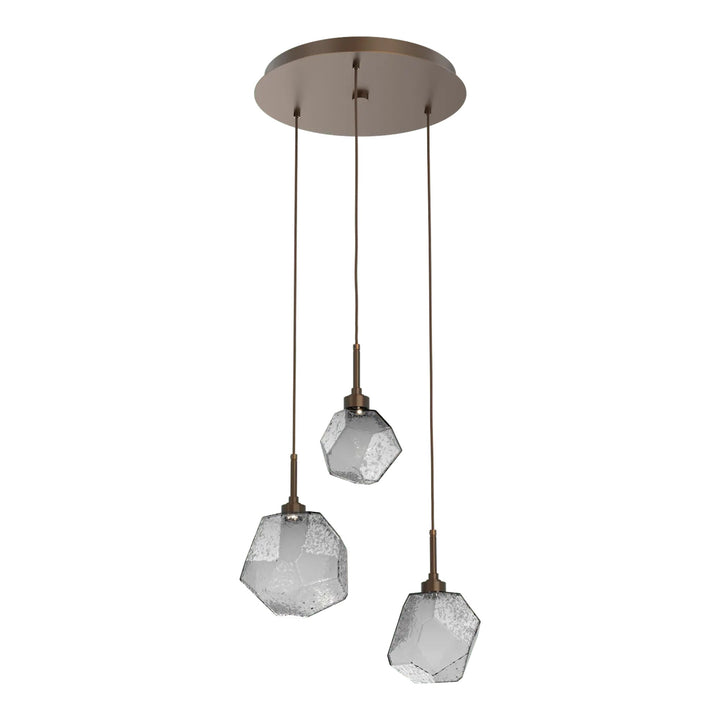 Gem Round Pendant Chandelier by Hammerton Studio in Flat Bronze with Smoke glass on adjustable cord (3 Lights)