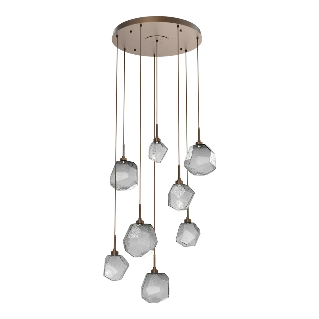 Gem Round Pendant Chandelier by Hammerton Studio in Flat Bronze with Smoke glass on adjustable cord (8 Lights)