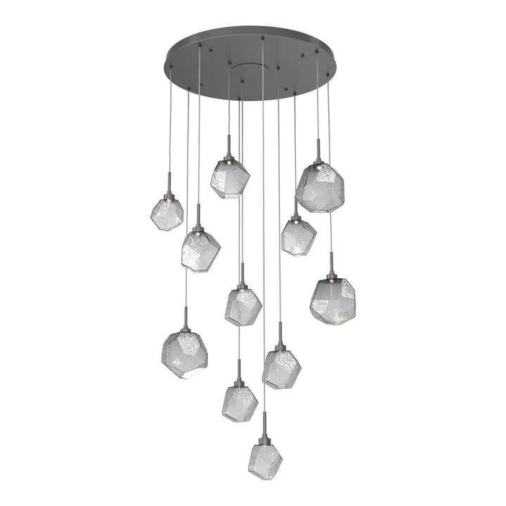 Gem Round Pendant Chandelier by Hammerton Studio in Graphite with Smoke glass on adjustable cord (11 Lights)