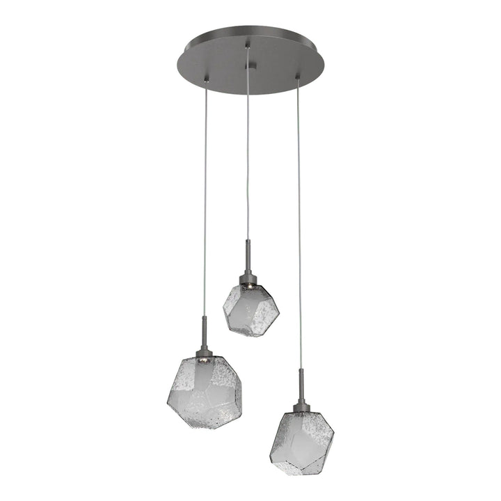 Gem Round Pendant Chandelier by Hammerton Studio in Graphite with Smoke glass on adjustable cord (3 Lights)