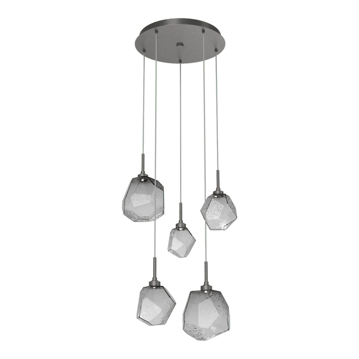 Gem Round Pendant Chandelier by Hammerton Studio in Graphite with Smoke glass on adjustable cord (5 Lights)
