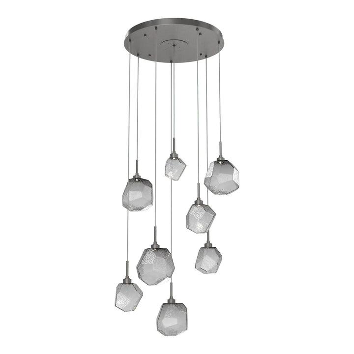 Gem Round Pendant Chandelier by Hammerton Studio in Graphite with Smoke glass on adjustable cord (8 Lights)