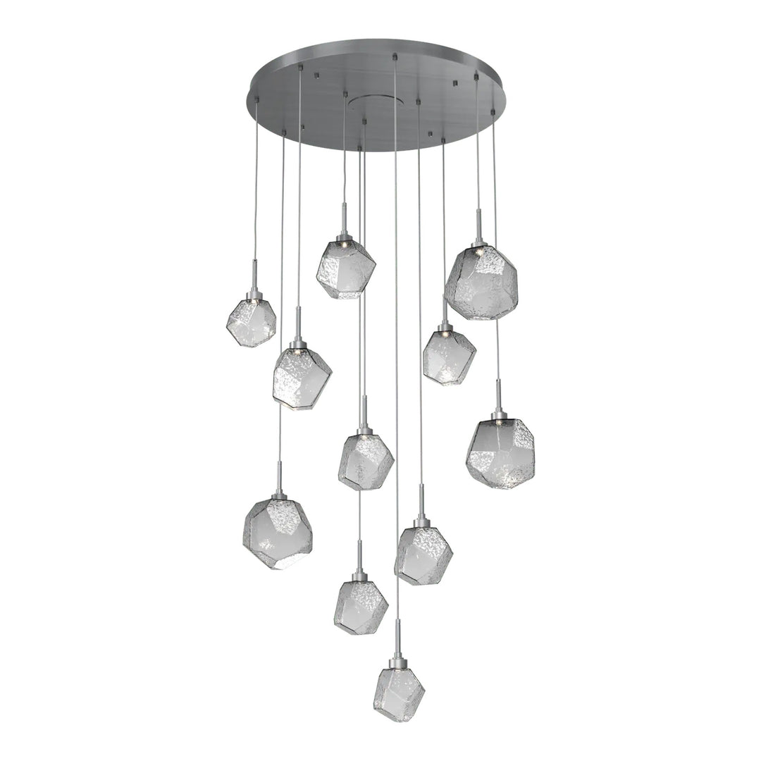 Gem Round Pendant Chandelier by Hammerton Studio in Gunmetal with Smoke glass on adjustable cord (11 Lights)