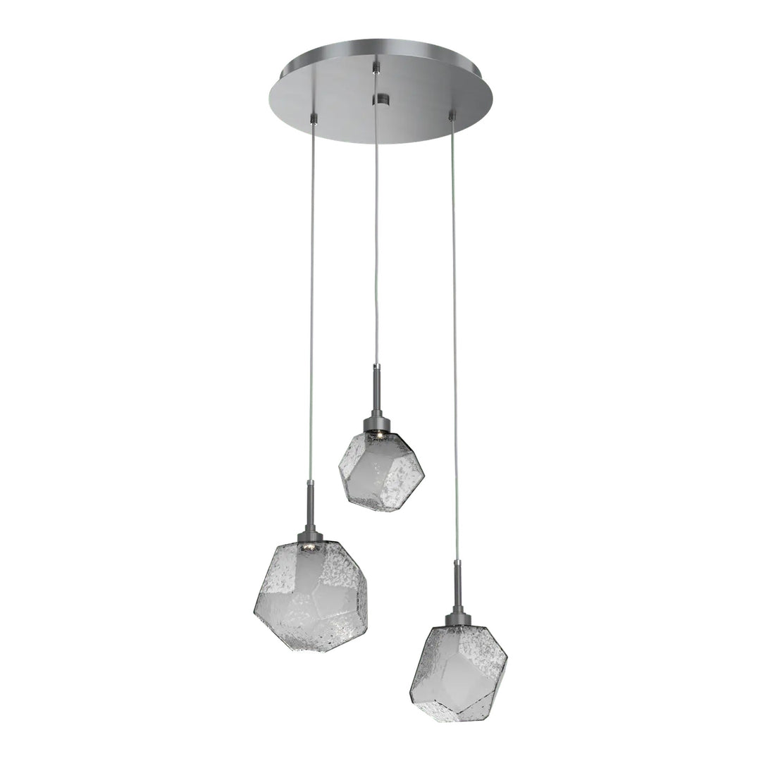 Gem Round Pendant Chandelier by Hammerton Studio in Gunmetal with Smoke glass on adjustable cord (3 Lights)
