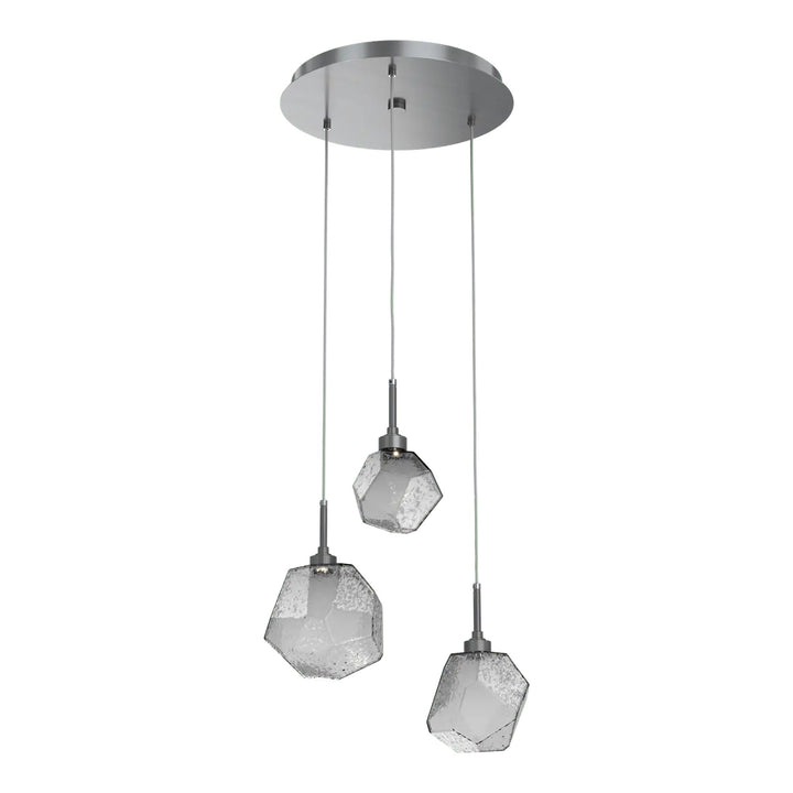 Gem Round Pendant Chandelier by Hammerton Studio in Gunmetal with Smoke glass on adjustable cord (3 Lights)