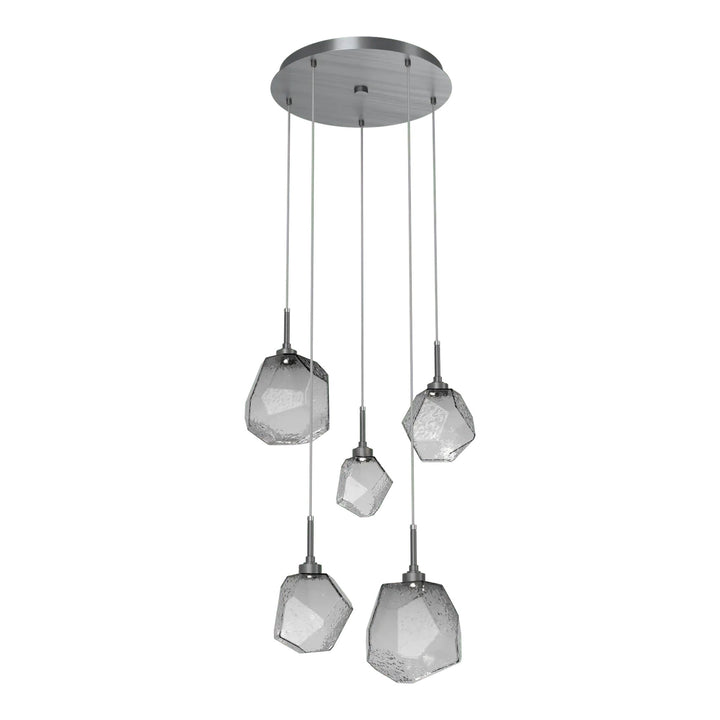 Gem Round Pendant Chandelier by Hammerton Studio in Gunmetal with Smoke glass on adjustable cord (5 Lights)