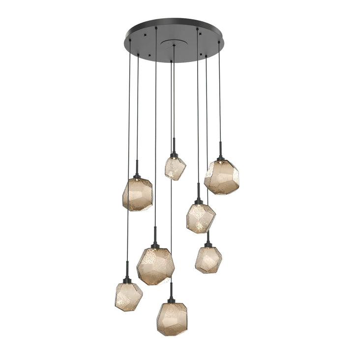 Gem Round Pendant Chandelier by Hammerton Studio in Matte Black with Bronze glass