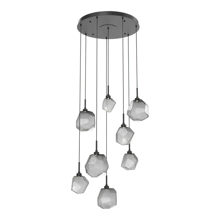 Gem Round Pendant Chandelier by Hammerton Studio in Matte Black with Smoke glass on adjustable cord (8 Lights)