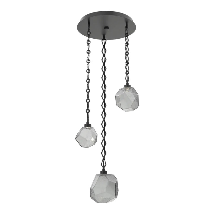 Gem Round Pendant Chandelier by Hammerton Studio in Matte Black with Smoke glass on Diamond Chain (3 Lights)