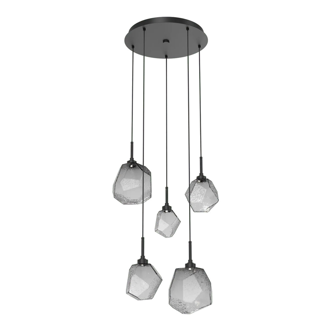 Gem Round Pendant Chandelier by Hammerton Studio in Matte Black with Smoke glass on adjustable cord (5 Lights)