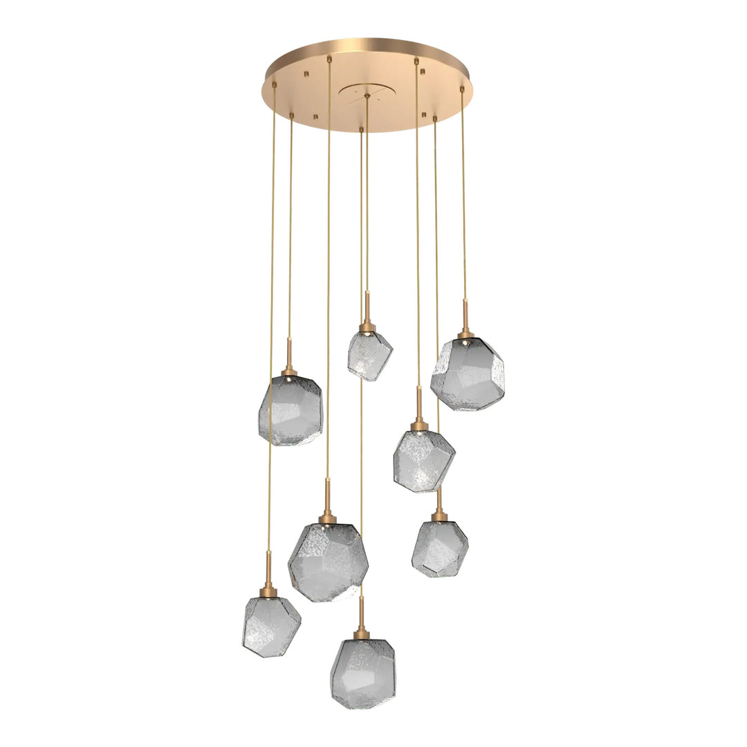Gem Round Pendant Chandelier by Hammerton Studio in Novel Brass with Smoke glass on adjustable cord (8 Lights)