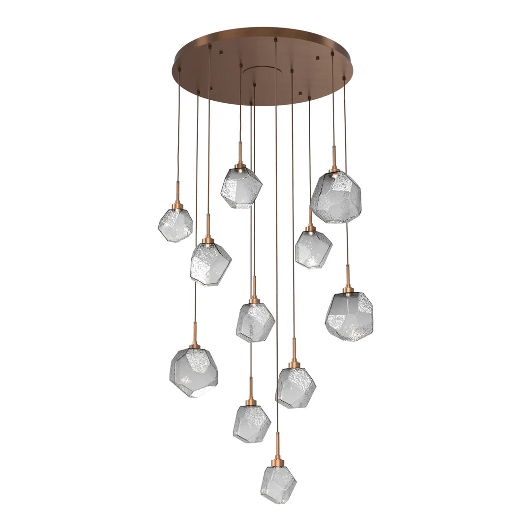 Gem Round Pendant Chandelier by Hammerton Studio in Oil-Rubbed Bronze with Smoke glass on adjustable cord (11 Lights)