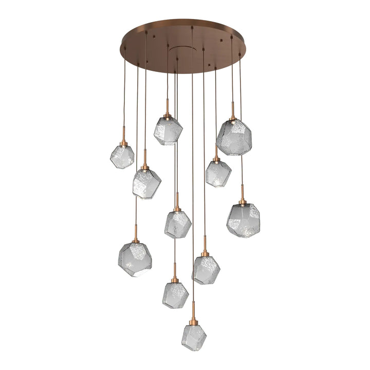 Gem Round Pendant Chandelier by Hammerton Studio in Oil-Rubbed Bronze with Smoke glass on adjustable cord (11 Lights)