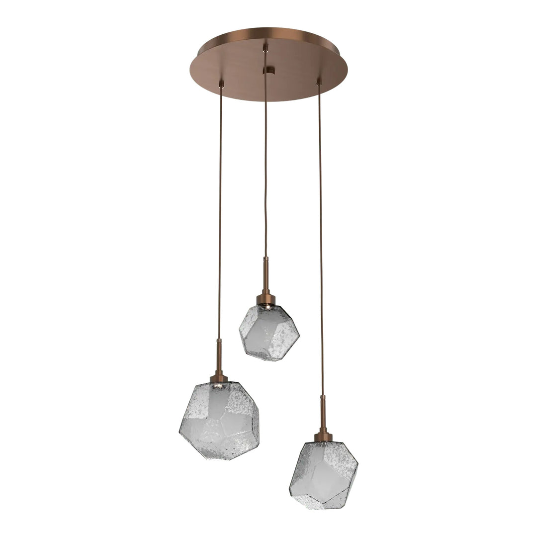 Gem Round Pendant Chandelier by Hammerton Studio in Oil-Rubbed Bronze with Smoke glass on adjustable cord (3 Lights)