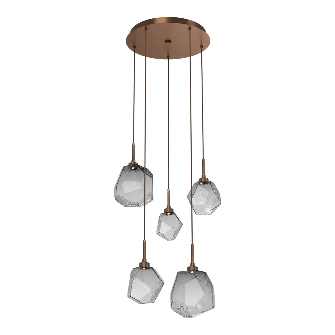 Gem Round Pendant Chandelier by Hammerton Studio in Oil-Rubbed Bronze with Smoke glass on adjustable cord (5 Lights)