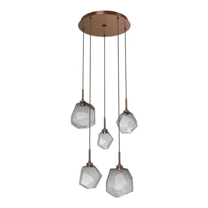 Gem Round Pendant Chandelier by Hammerton Studio in Oil-Rubbed Bronze with Smoke glass on adjustable cord (5 Lights)