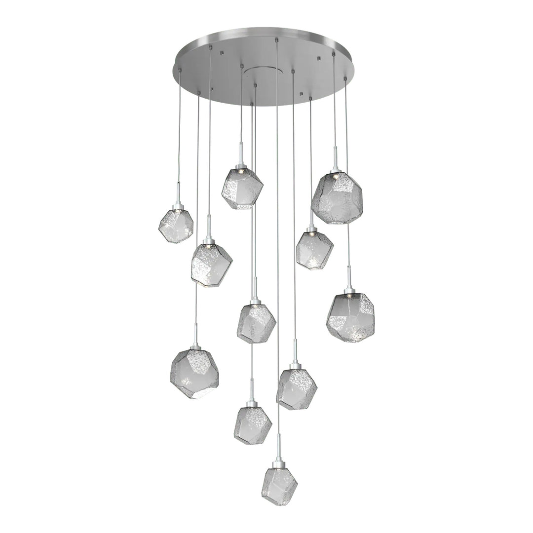 Gem Round Pendant Chandelier by Hammerton Studio in Satin Nickel with Smoke glass on adjustable cord (11 Lights)