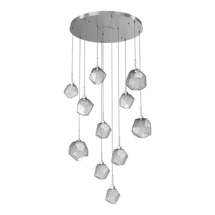 Gem Round Pendant Chandelier by Hammerton Studio in Satin Nickel with Smoke glass on adjustable cord (11 Lights)