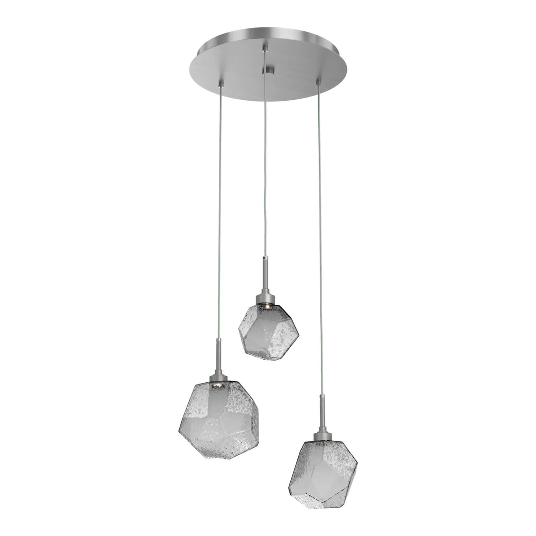 Gem Round Pendant Chandelier by Hammerton Studio in Satin Nickel with Smoke glass on adjustable cord (3 Lights)