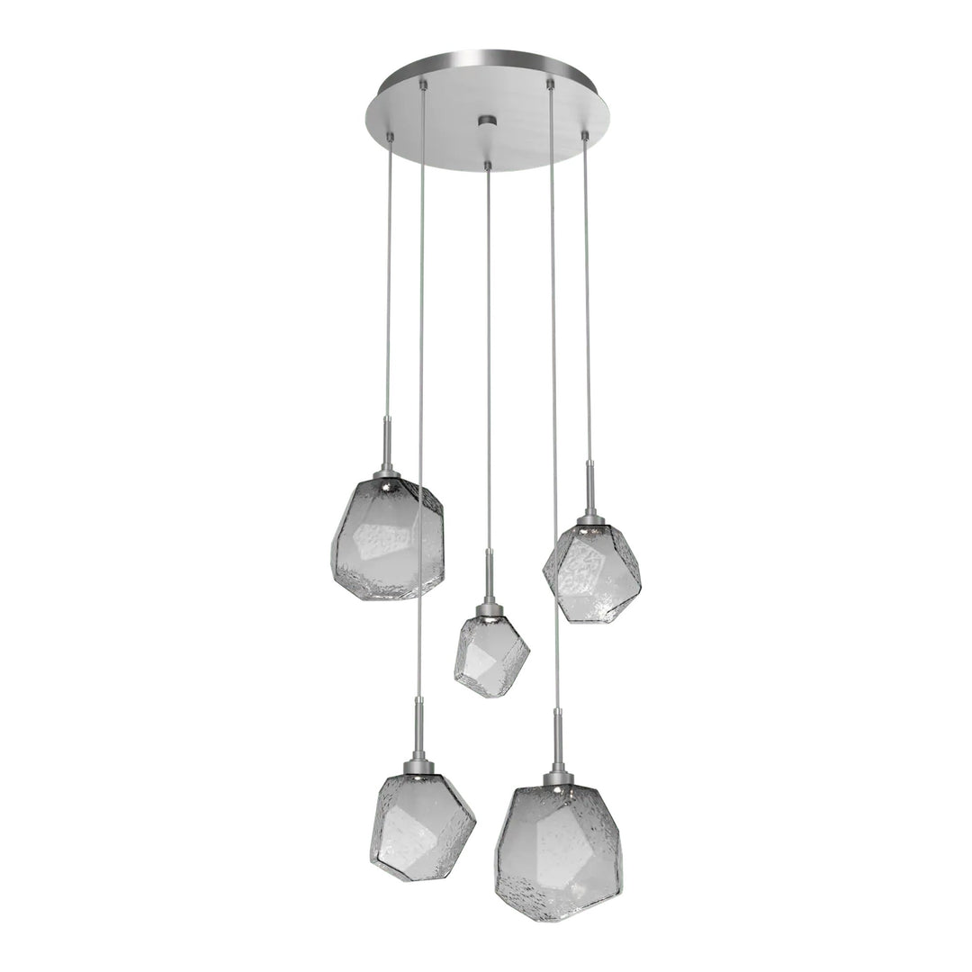 Gem Round Pendant Chandelier by Hammerton Studio in Satin Nickel with Smoke glass on adjustable cord (5 Lights)