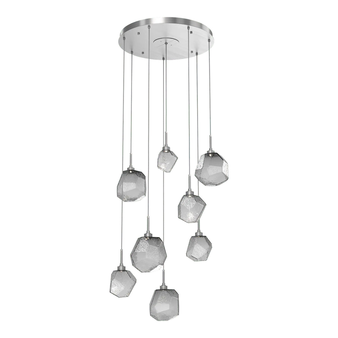 Gem Round Pendant Chandelier by Hammerton Studio in Satin Nickel with Smoke glass on adjustable cord (8 Lights)