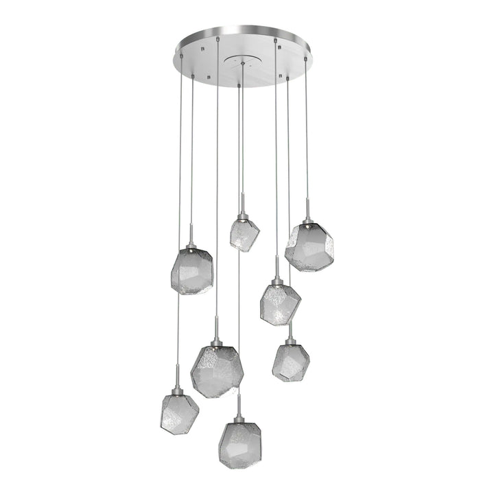 Gem Round Pendant Chandelier by Hammerton Studio in Satin Nickel with Smoke glass on adjustable cord (8 Lights)