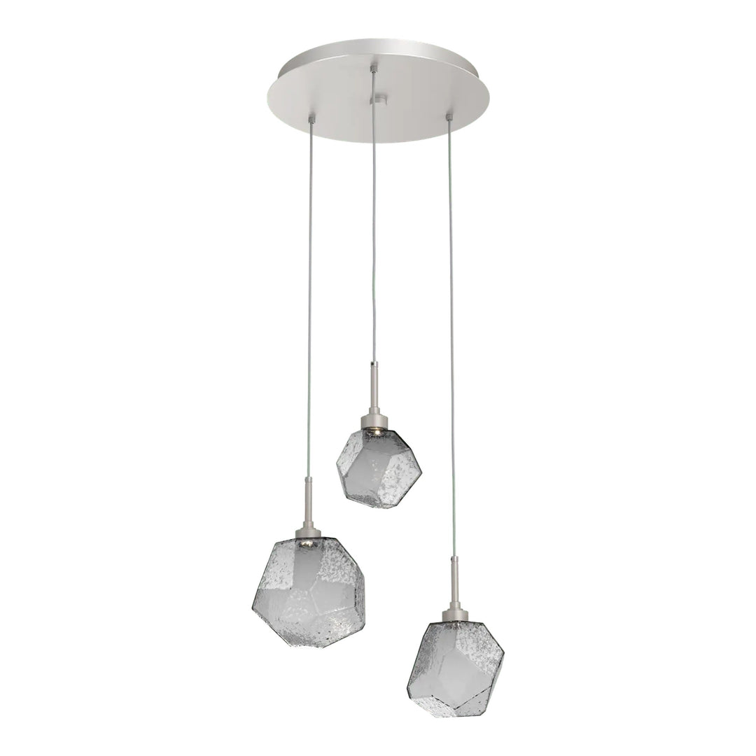 Gem Round Pendant Chandelier by Hammerton Studio in Beige Silver with Smoke glass (3 Lights)