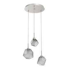 Gem Round Pendant Chandelier by Hammerton Studio in Beige Silver with Smoke glass (3 Lights)