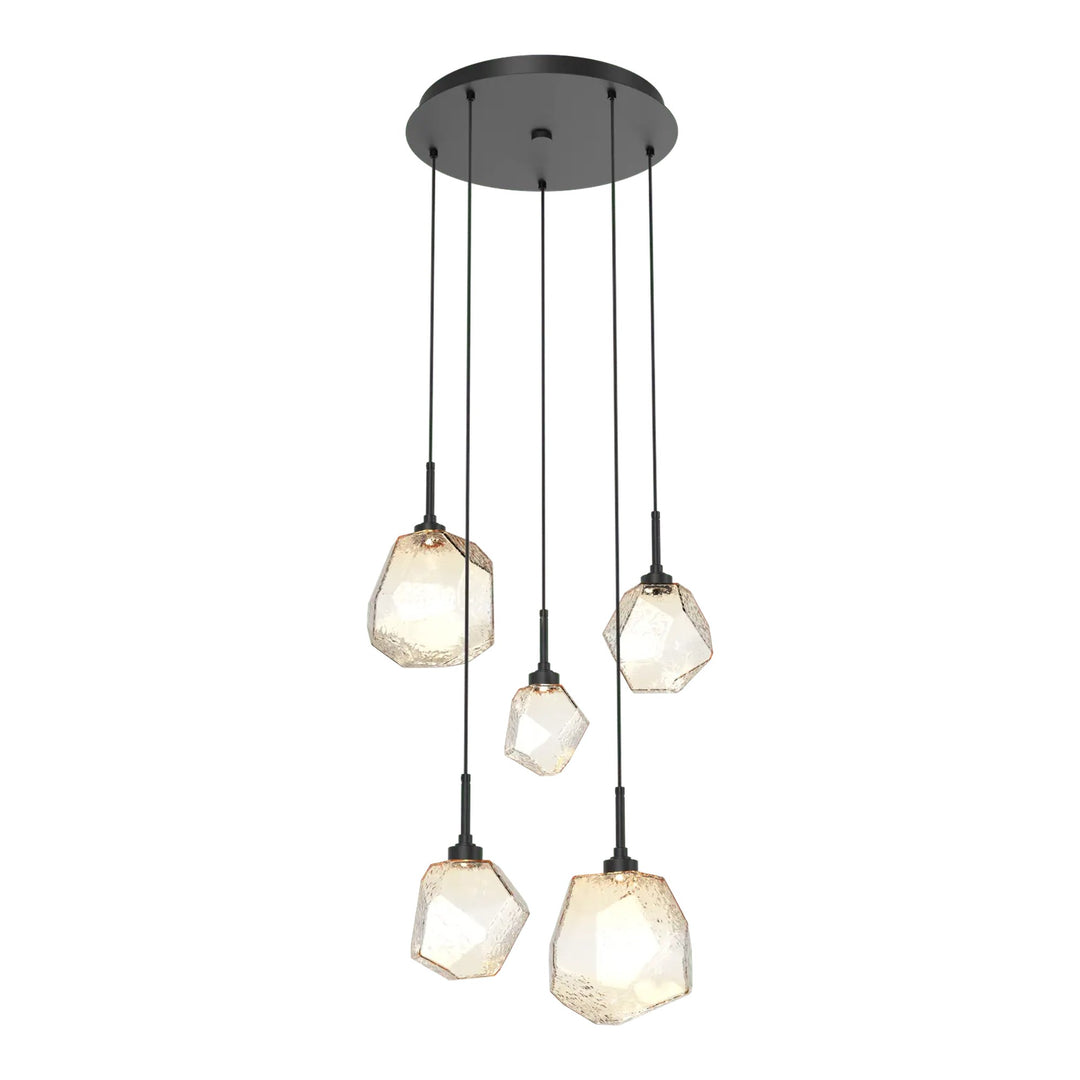 Gem Round Pendant Chandelier by Hammerton Studio in Matte Black with Amber glass