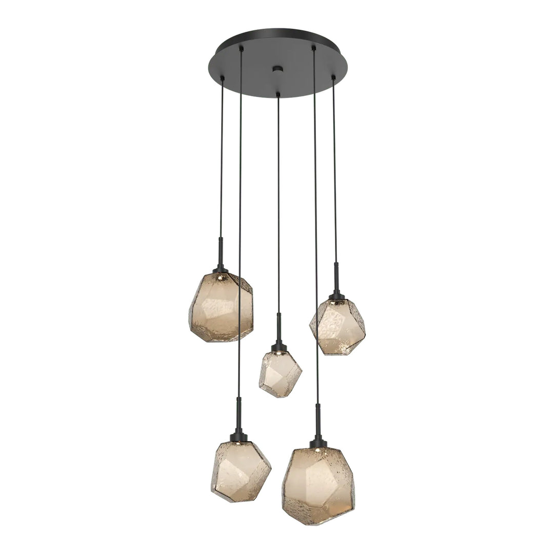 Gem Round Pendant Chandelier by Hammerton Studio in Matte Black with Bronze glass
