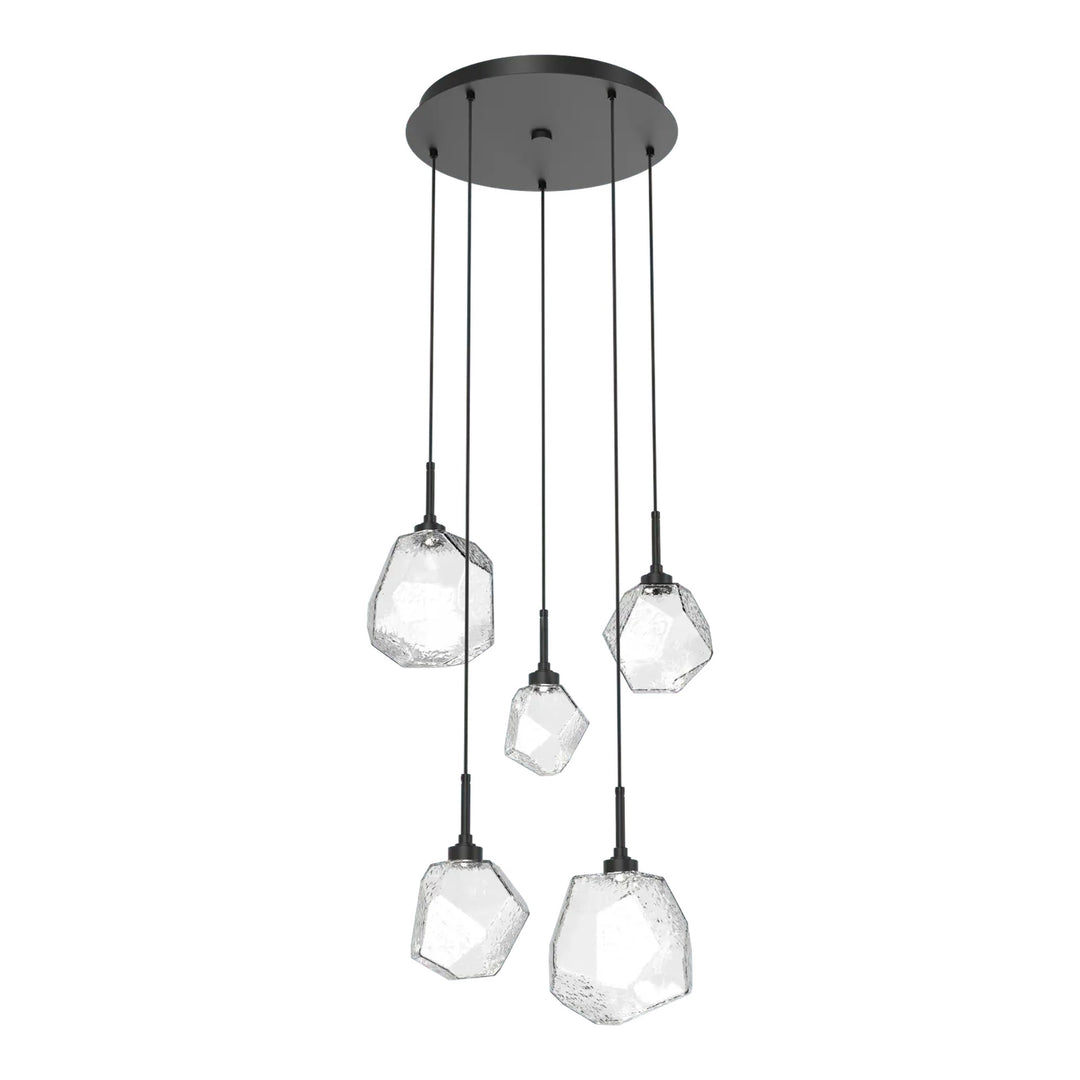 Gem Round Pendant Chandelier by Hammerton Studio in Matte Black with Clear glass
