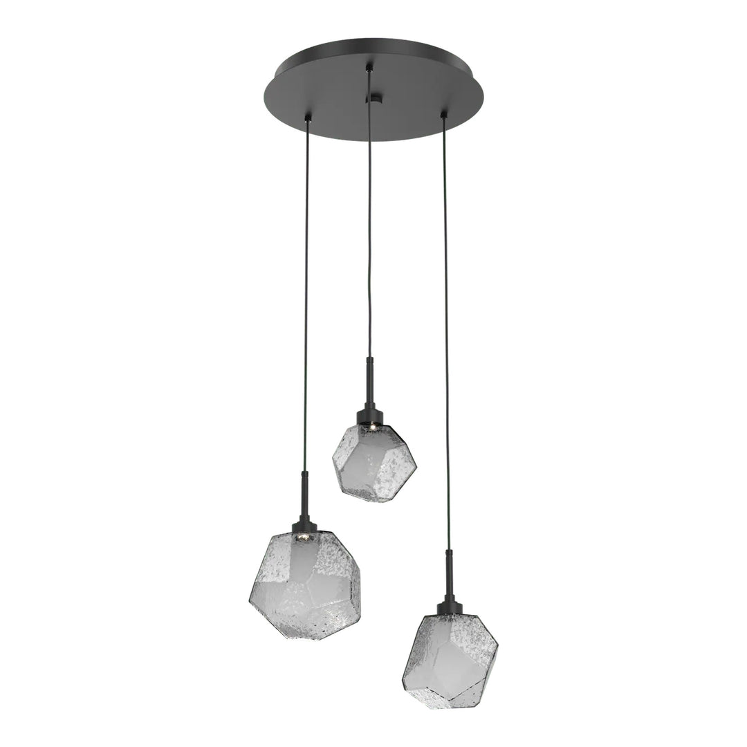 Gem Round Pendant Chandelier by Hammerton Studio in Matte Black with Smoke glass (3 Lights)