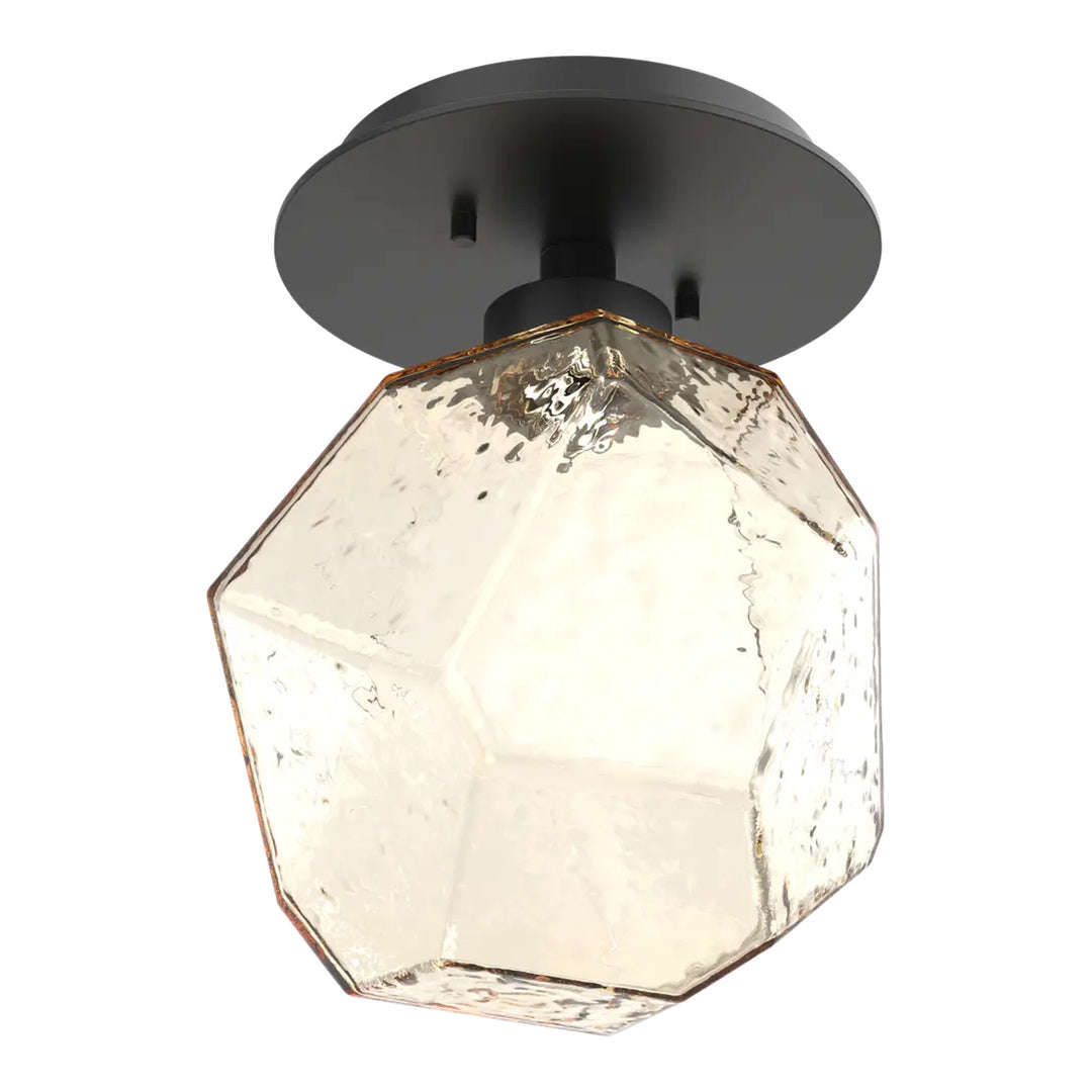 Gem Single Glass Sconce &amp; Flush Mount by Hammerton Studio in Matte Black with Amber glass