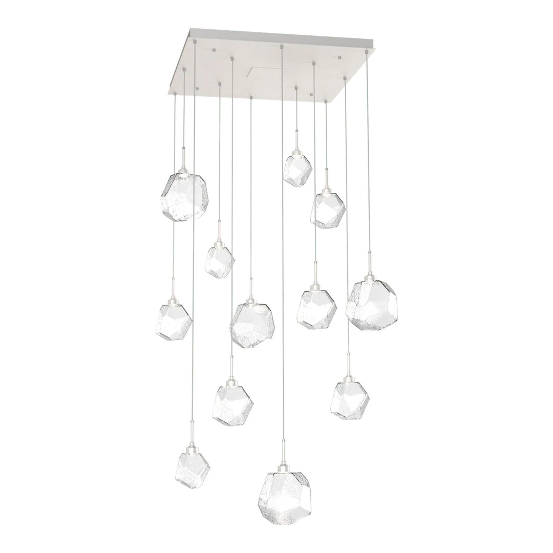 Gem Square Pendant Chandelier by Hammerton Studio in Beige Silver with Clear glass (12 Lights)