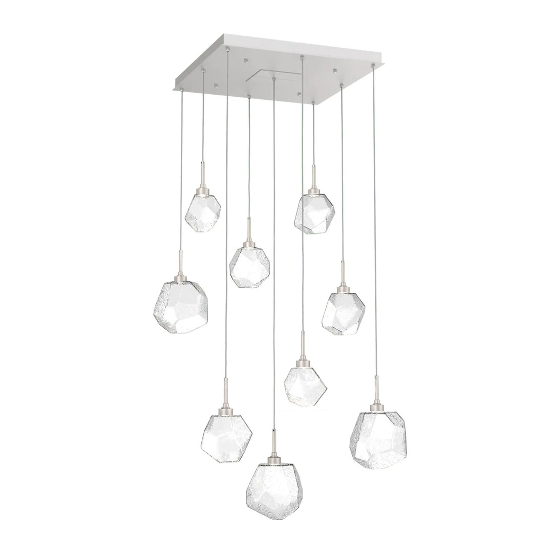 Gem Square Pendant Chandelier by Hammerton Studio in Beige Silver with Clear glass (9 Lights)