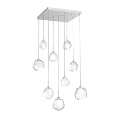 Gem Square Pendant Chandelier by Hammerton Studio in Beige Silver with Clear glass (9 Lights)