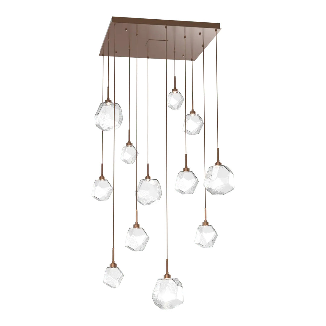 Gem Square Pendant Chandelier by Hammerton Studio in Burnished Bronze with Clear glass (12 Lights)