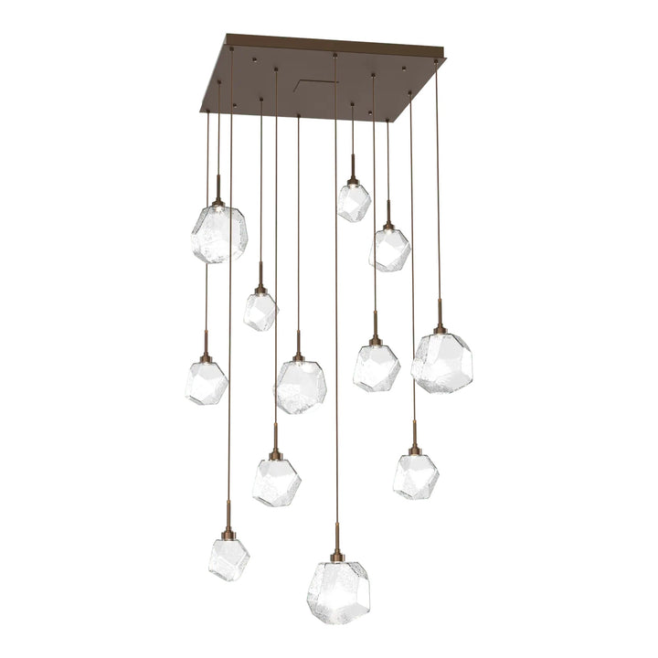 Gem Square Pendant Chandelier by Hammerton Studio in Flat Bronze with Clear glass (12 Lights)
