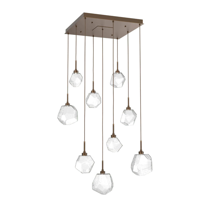 Gem Square Pendant Chandelier by Hammerton Studio in Flat Bronze with Clear glass (9 Lights)